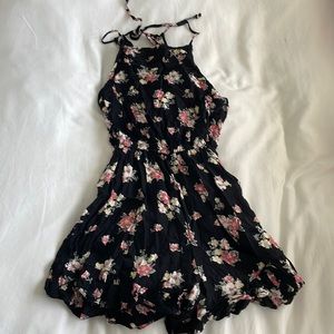 Black floral print romper